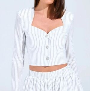AKIRA White Striped Button-Up Blouse